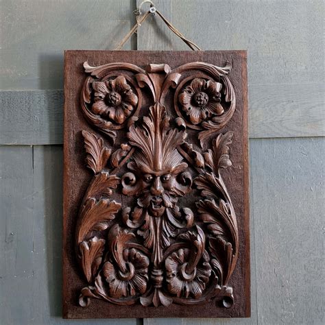 Impressive Antique Carved Teak Panel Plaque of the Green Man (SOLD ...