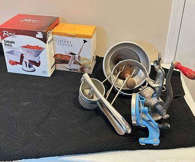 Canning tools Roma Tomato Press, Cherry Stoner, strainers, mill, jar ...