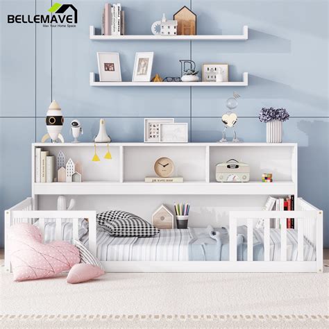 Bellemave Twin Size Montessori Bed with Fence, Bookcase for Kids - No ...