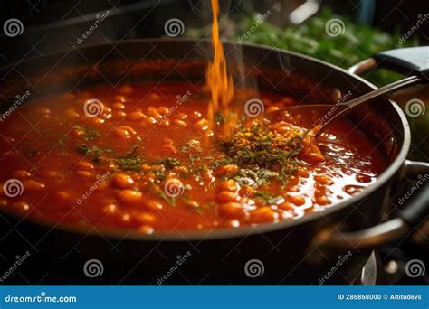 Tomato Sauce Simmering in a Pot, Close-up Stock Illustration ...