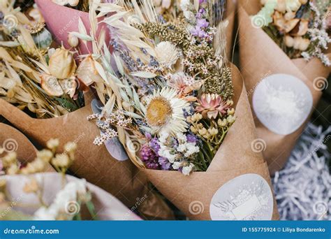 Dried Herbs Bunches in Basket. Flower Shop Stock Photo - Image of ...