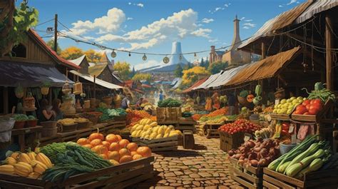 Premium Photo | Vibrant Farmers Market with Colorful Produce Stalls