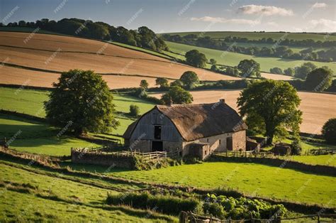 Idyllic farming landscape in the heart of England | Premium AI ...