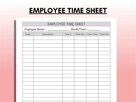 Employee Time Sheet Printable Time Card Work Schedule - Etsy UK