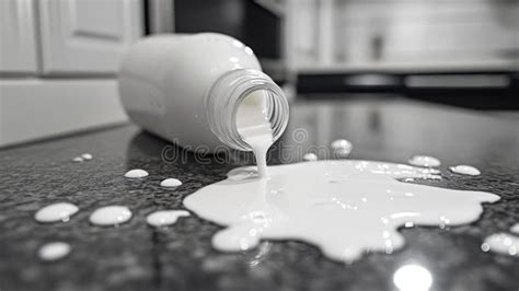 Spilled Milk from Plastic Bottle on Kitchen Counter in Modern Setting ...