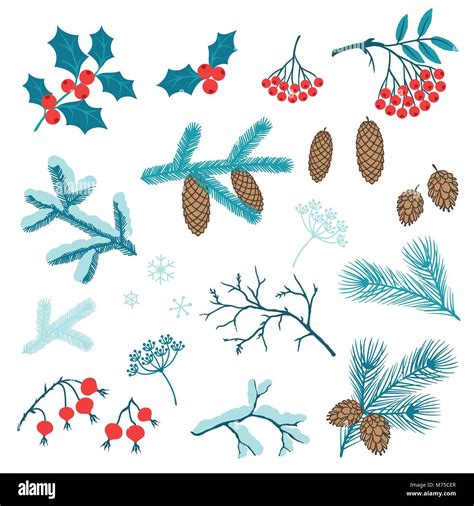 Set of Merry Christmas stylized winter branches Stock Vector Image ...