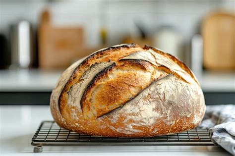 Freshly Baked Sourdough Bread Cooling on Wire Rack | Premium AI ...