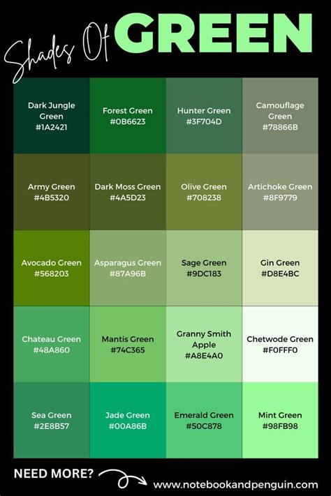 50+ Green Hex Codes (With Green Color Names & RGB Values) | Green color ...