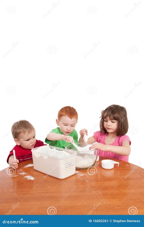 Kids Measuring and Mixing Flour in Kitchen Bowl Stock Image - Image of ...