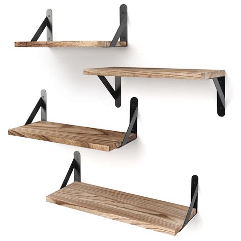 YGEOMER Floating Shelves, Rustic Wood Shelves, 4 Sets of Wall Mounted ...
