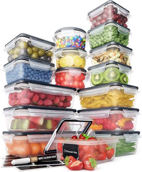Food Storage Containers Set - Airtight Plastic Containers with Easy ...