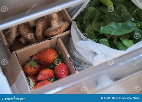 Fresh Vegetables in the Drawer of the Opened Fridge. Stock Image ...