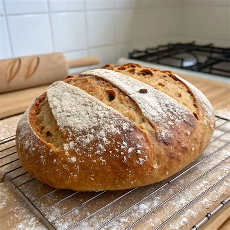 Freshly Baked Sourdough Bread Sits Cooling on a Metal Rack in a Bright ...