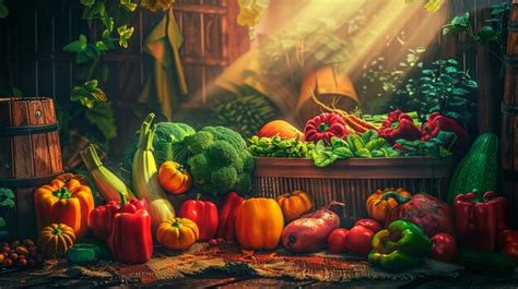 A Bountiful Harvest of Fresh Produce in Rustic Setting | Premium AI ...