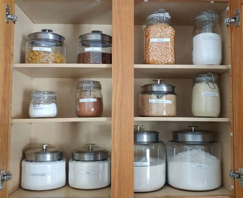 Organized Kitchen Pantry with Labeled Glass Jars