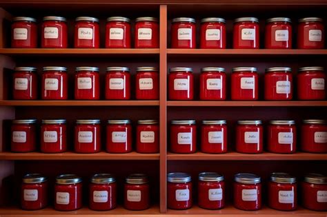 A row of canned tomato sauce jars with handwritten labels | Premium AI ...