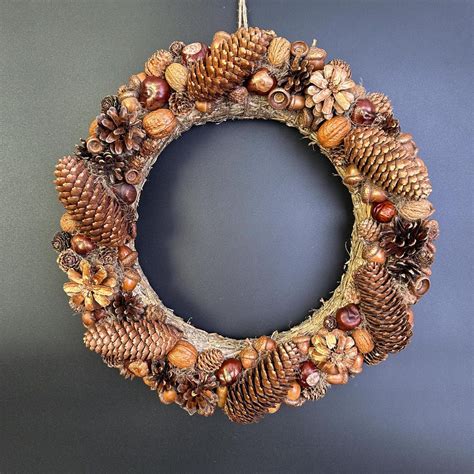 Handcrafted Rustic Pinecone Wreath With Acorns, Chestnuts &amp; Natural ...