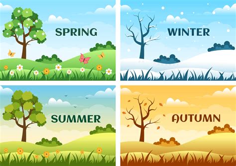 Scenery of the Four Seasons of Nature with Landscape Spring, Summer ...