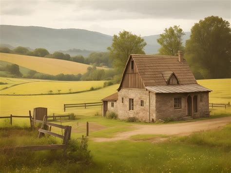 Premium Photo | Serene Rustic Retreat Natural Countryside Scene with ...