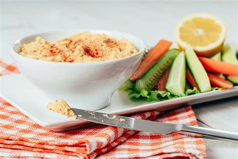Hummus Dip and Vegetable Sticks Stock Photo - Image of natural, bowl ...