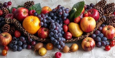Abundant Harvest A Basket Overflowing with Seasonal Fruits | Premium AI ...
