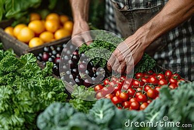 Close-up Of Skilled Hands Harvesting Fresh Vegetables On A Thriving ...