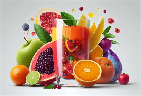 Mix Fruit juice in a glass with fresh fruits 22453370 Stock Photo at ...