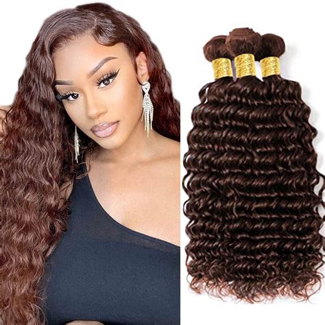Amazon.com : Light Brown Bundles Human Hair #4 Deep Wave Bundles ...