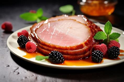 Premium Photo | Raspberry and honey glazed ham on a platter