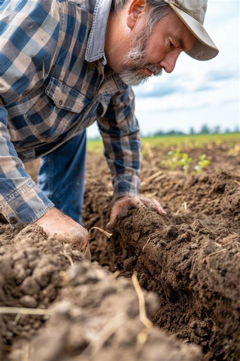 Farmer Inspecting Soil Profile in Freshly Deep Tilled Field for Healthy ...
