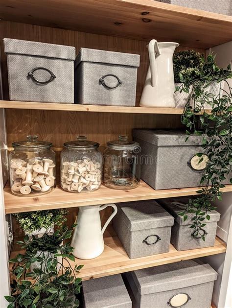 Vertical Shot of Neatly Organized Pantry with Boxes and Jars Stock ...