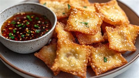 Crispy Fried Dumplings Spicy Dipping Sauce Garnished Herbs Stock Photos ...