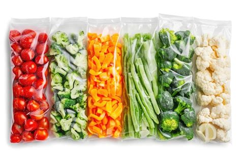 Premium Photo | Frozen vegetables in plastic bags isolated on white
