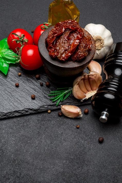 Canned Sundried or Dried Tomato Halves in Wooden Bowl Stock Image ...