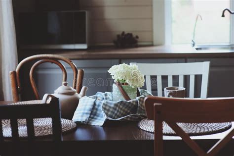 Cozy Summer Morning at Rustic Country House Kitchen Stock Image - Image ...