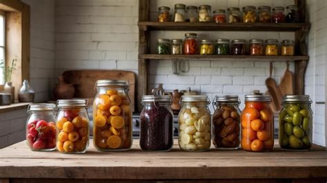 Rustic home canned fruits and vegetables | Premium AI-generated image