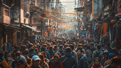 Premium Photo | A bustling crowd of people walking through a busy ...