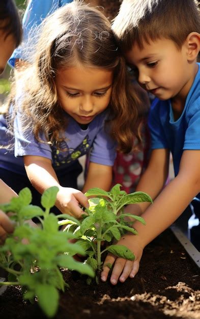 Premium Photo | Children in the school garden doing gardening back to ...