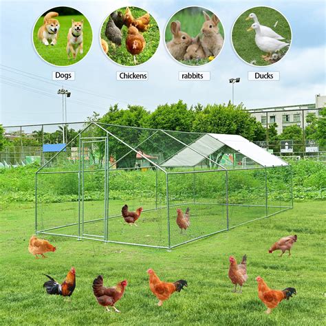 Large Metal Chicken Coop with Waterproof and Anti-Ultraviolet Cover ...