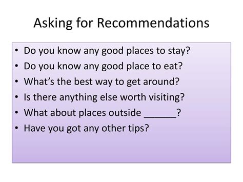 PPT - Asking for and making recommendations PowerPoint Presentation ...