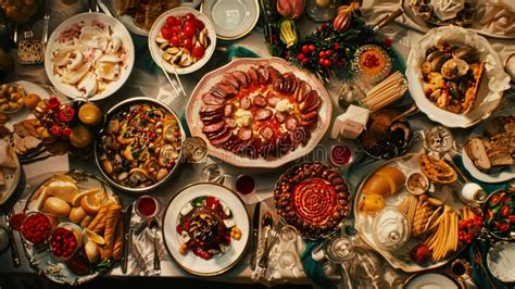 Festive Feast. a Table Laden with Traditional Holiday Dishes and ...