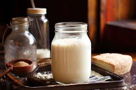 Homemade Sourdough Starter in a Glass Jar Stock Photo - Image of ...
