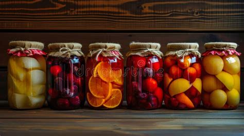A Row of Glass Jars Filled with an Assortment of Canned Fruits ...