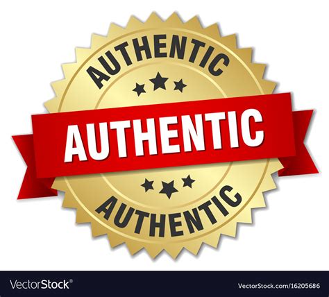 Authentic 3d gold badge with red ribbon Royalty Free Vector