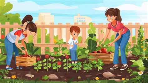 Premium Photo | A family is working together in their garden They are ...