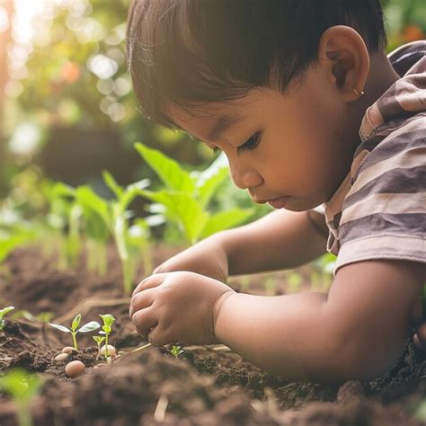 A child planting seeds in a garden | Premium AI-generated image