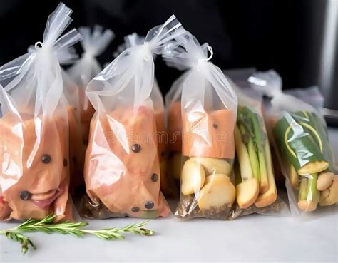 Prepped Ingredients in Plastic Bags Ready for Cooking Stock Image ...