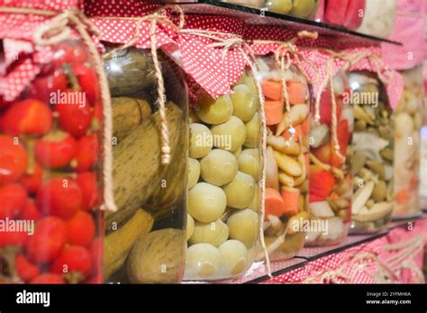 Canned fruits and vegetables in glass jars Stock Photo - Alamy
