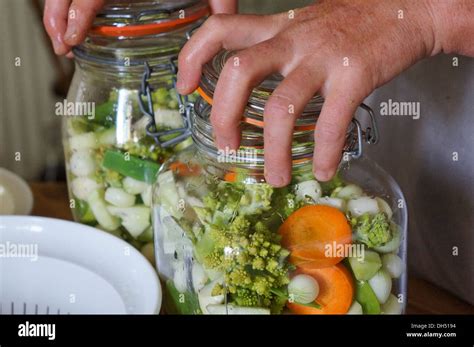 Fermenting vegetables in glass jar,prepare Stock Photo - Alamy