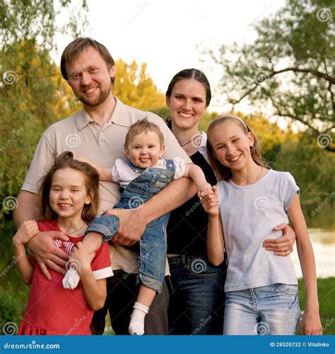 Big Family, Father, Mother and Three Daughters Stock Photo - Image of ...